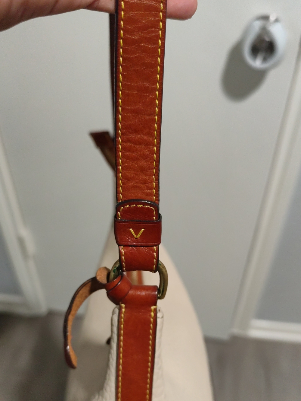 Dooney & Bourke Cream Pebbled Leather Shoulder Bag with Brown Trim - Picture 14 of 16
